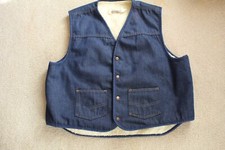 Vtg Sears Roebuck Western Wear Sherpa Lined Denim Vest, XXL 1970s Made USA