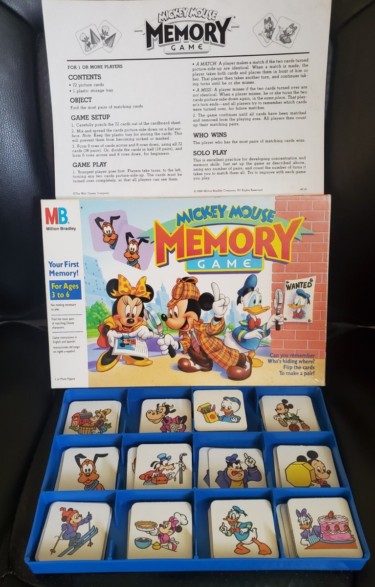 Walt Disney MICKEY MOUSE MEMORY GAME 4116 Milton Bradley Incl 70