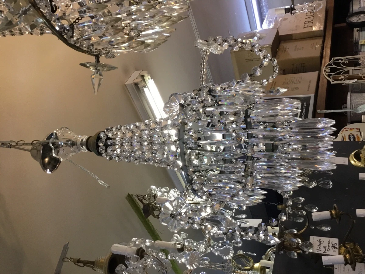 ORIGINAL 1LT VINTAGE BASKET FRENCH EMPIRE DOME ICICLE CZECH CRYSTAL CHANDELIER