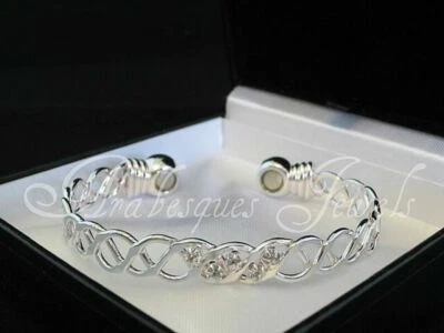 ARABESKEN TOP QUALITÄT Damen Kristall Set Kupfer Magnet Armreif/Armband Silber