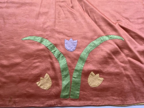 Vintage "Modernistic Quilt" Ila Handmade w/ Imported English Rose-Ray Satin - Picture 6 of 12