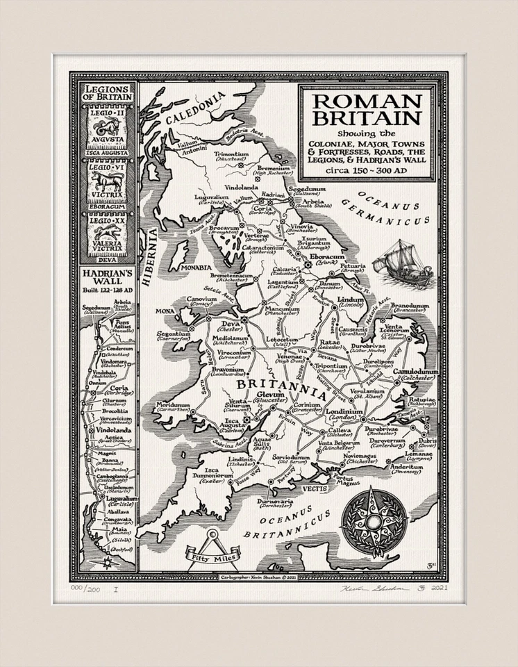 Map of Roman Britain [with mount] - Fine Art by Manuscript Maps - Image 4 of 4