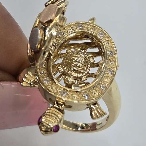 Big 14k yellow white rose gold good luck locket turtle ring size 6 7 8 9 10 - Picture 17 of 22