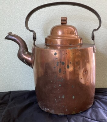 Antique 19th Century Large Wrought Copper Tea Kettle 1 Gallon SH