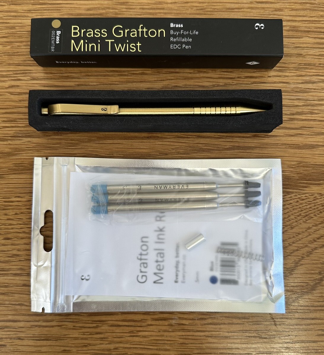 Everyman Brass Grafton Mini Twist EDC Pen with Refills UK