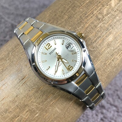 #ad #ad Pulsar Women VX82 X379 Silver Dial Date Two Tone 25mm Quartz Analog Watch 7 1 4quot; $9.98
