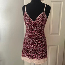 Victoria  s Secret Pink Leopard Lace Chemise Womens M Babydoll Nightie Slip