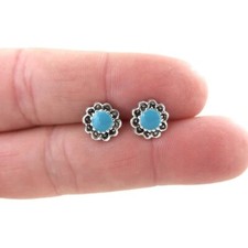Mini Blue Enamel Flower Shaped Wedding  Party Earrings For Woman In 935 Silver