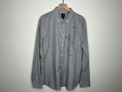 armani exchange mens dress shirts Armani Exchange Mens Gray A/X Word Print Button Down Shirt Size XL X-Large  NWT
