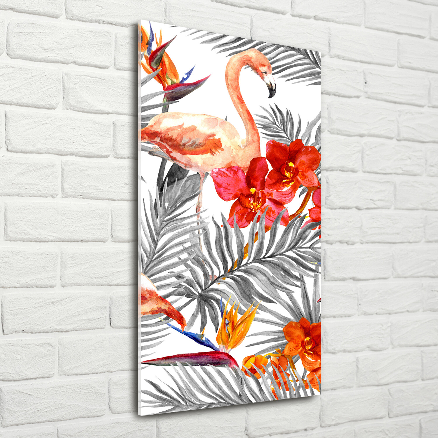 La Pared Decoración Hogar Imagen De Cristal 70x140 Flamencos y flores