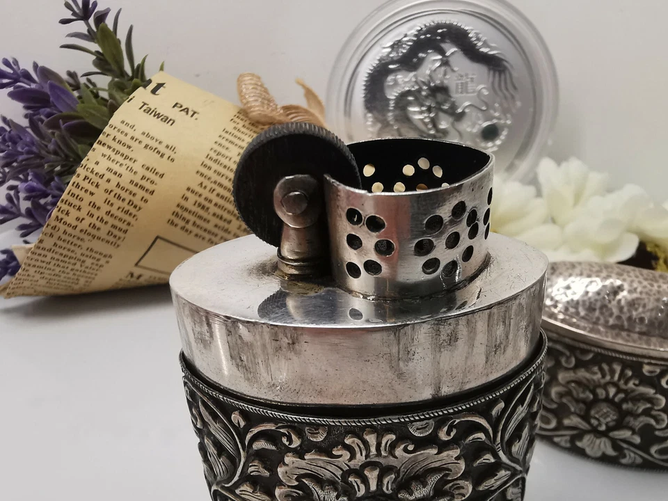 Antique Large Sterling Silver Table Lighter Floral Detailing  - image 4 of 4