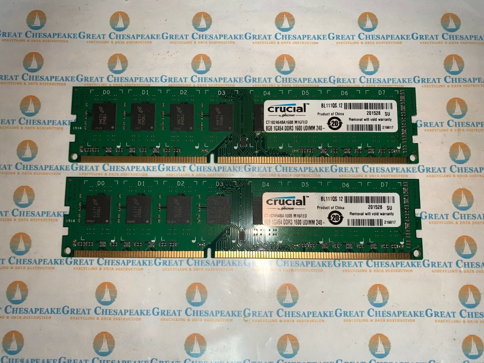 "Lot of 2" Crucial CT102464BA160B.M16FED 16GB Total (8GBx2) PC3-12800 ...