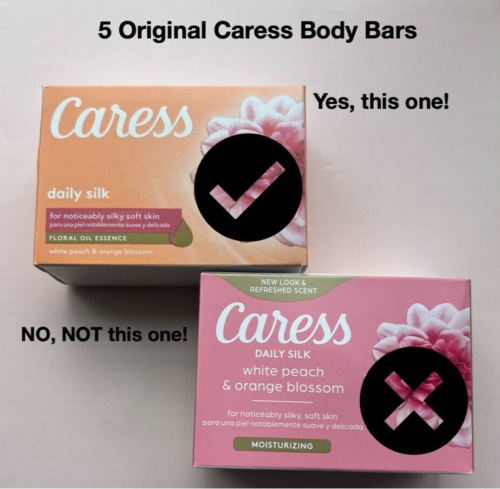 5 Caress Daily Silk Body Soap Bars White Peach & Orange Blossom Original Scent - Picture 2 of 2