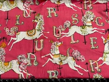 Fat Quarter 18"x 21" Carousel Pony Letters ABC's Pink Baby NURSERY COTTON FABRIC