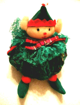 Christmas Elf Pixie Doll Figurine Potpourri Filled Green Felt and Net Plush