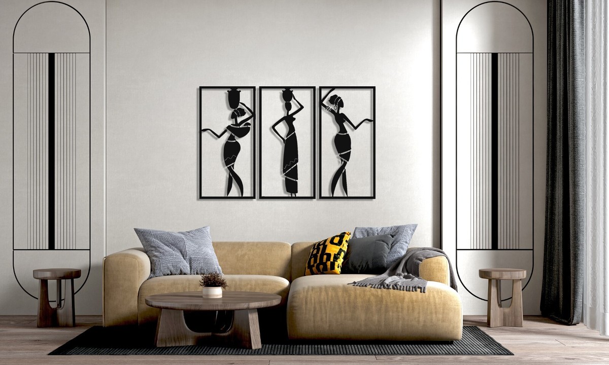 アフリカ風 女性像 オブジェ 置物 アイアン 金属 インテリア 3 Pieces African Women Metal Wall Art, Black Women Wall Decor
