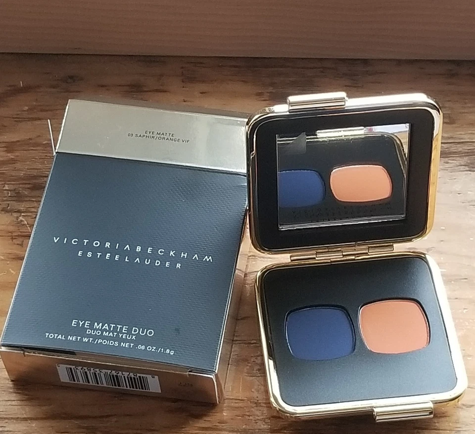 VICTORIA BECKHAM * ESTEE LAUDER EYE MATTE DUO 03 SAPHIRE/ORANGE VIF NEW BOXED 📦 - Image 2 of 4