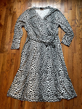 ASOS DESIGN Curve Midi Wrap Dress in Leopard Animal Print Gray/Black Sz 26 - NEW