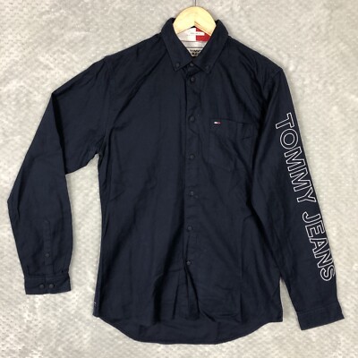 Tommy Jeans Regular Fit Hemd Herren S Small Navy Button Down bestickt Spruch