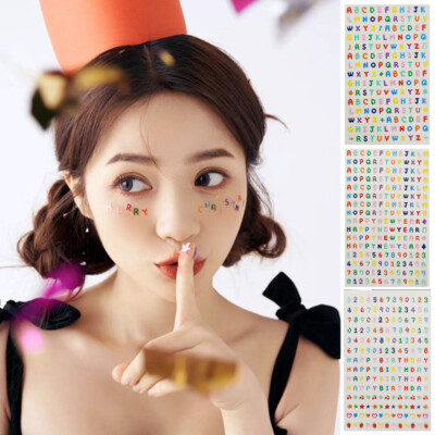 Cute Numbers Letters Face Stickers Holiday Birthday Party Decals DIY Body Art