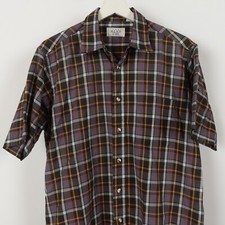 Vintage 80s Sears The Mens Store Short Sleeve Plaid Button Shirt Size Medium