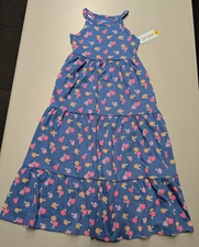 Cat & Jack Girls Tank Top Dress- Blue Hibiscus - Size S (6/7)