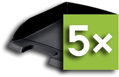 Leitz 5227 Plus Briefkorb Standard für A4 in Premium-Qualität, schwarz, 5er Pack