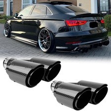 2.5" in 4" Out Dual Exhaust Tips Carbon Fiber For Audi S3 S4 S5 S6 A4 A5 A6 A7