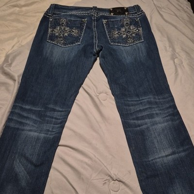 Miss Me Women s Blue Medium Wash Bootcut Slim Jeans Embroidered Rhinestone