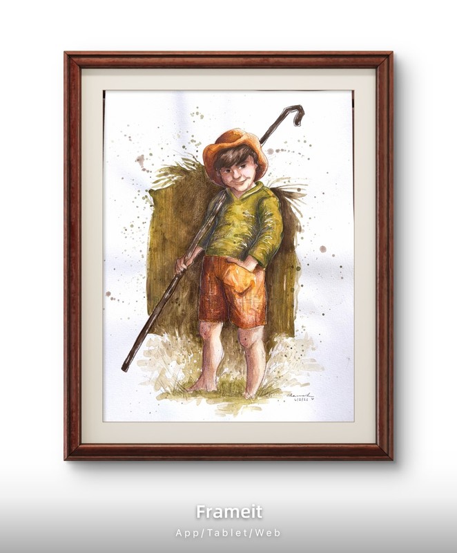 Shepherd Boy Painting By Alannah Dyer- Watercolor 9x12 in Beautiful Farm Sheep