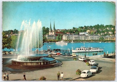 Vintage Luzern Switzerland Fountain of Wagenbach Scenic Postcard