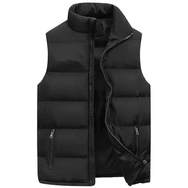 Men Winter Sleeveless Vest Jacket Waterproof Zipper Stand Collar