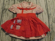 VTG MARY JANE ORIGINAL CIRCLE DRESS FRILLY APRON RED STRIPE PRESENT XMAS 6 MONTH