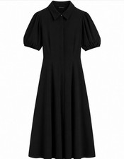 Club Monaco Women's Pintuck Midi Shirt Dress Robe Black  Size 6 Retails $298
