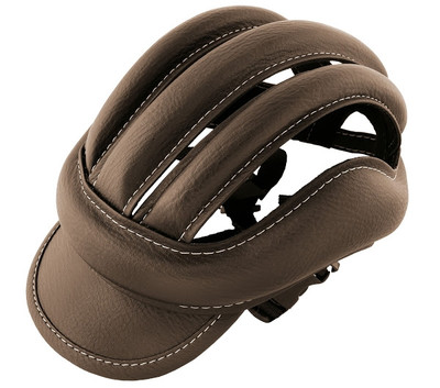 Kopfbedeckung Fahrradhelm IN Leder Heroisch Mit Visier Und Anpassung Brown Ebon