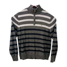 Tommy Hilfiger Sweater Youth XL 1/4 Zip Pullover Gray Blue Striped Knit TG/XG