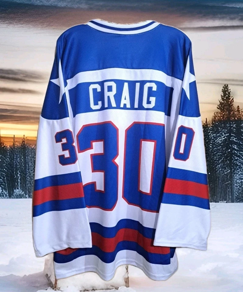 Camiseta Miracle On Ice firmada por Jim Craig 🇺🇲 1980 EE. UU. Hockey 🇺🇸 Lake Placid Foto 2 de 4