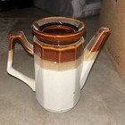 Vintage 1970s Brown and Beige Ceramic Coffee Kettle Pitcher — photo 1