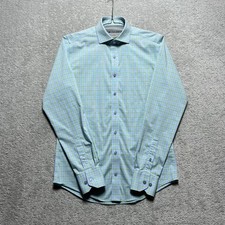 Twillory Performance Shirt Mens 15 34-35 Blue Green Plaid Tailored Fit Coolmax