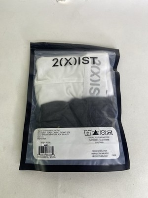 2xist Sliq Classic Thong 2 Pack Underwear Bright White Black Beauty Mens Size L