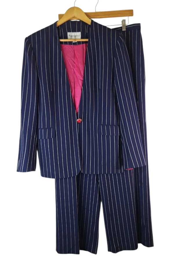 Traje pantalón vintage John Meyer of NORWICH 2 piezas para mujer talla 14 pines rayas pierna ancha Y2K Foto 4 de 4