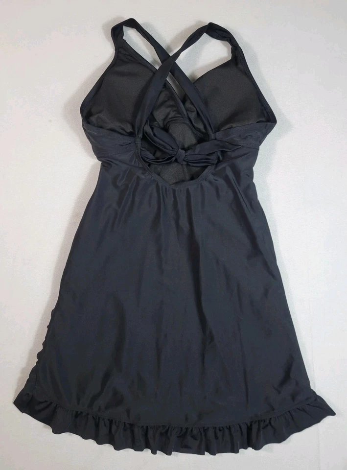 Traje de baño retro Tankini control abdomen para mujer talla pequeña negro Foto 2 de 4