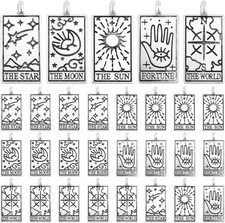 30pcs Antique Silver Rectangle Tarot Card Charms Vintage Alloy Sun Moon Star For