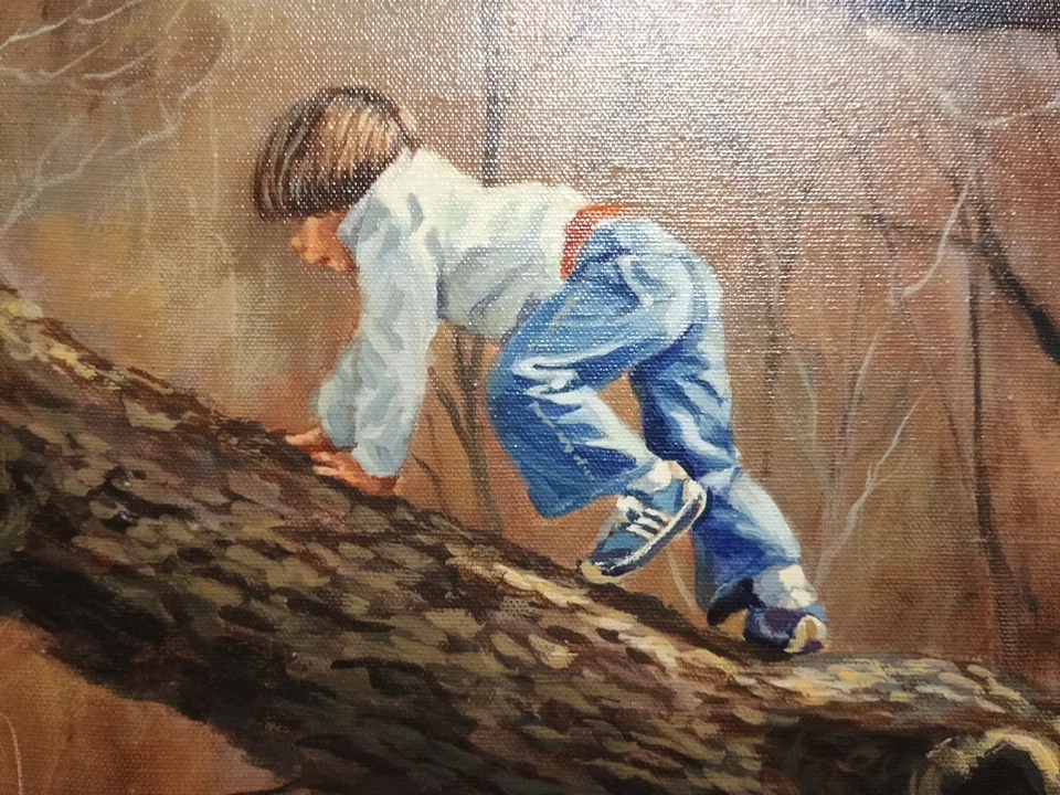 LUCELLE RAAD ULTRA RARE "BOY ON TREE" ORIGINAL OIL PAINTING NOT PRINT REALISTIC  - Image 2 of 4