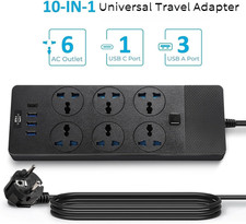 European Power Strip, Universal Power Strip with 6 AC Outlets and 4 USB Port...