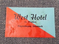 Orig Vtg 1950s Luggage West Hotel Tag Label 11 Westend Copenhagen Denmark As-is