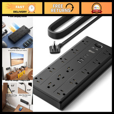 10Ft Extension Cord Power Strip with Multiple Outlets  Flat Plug, Surge Protect
