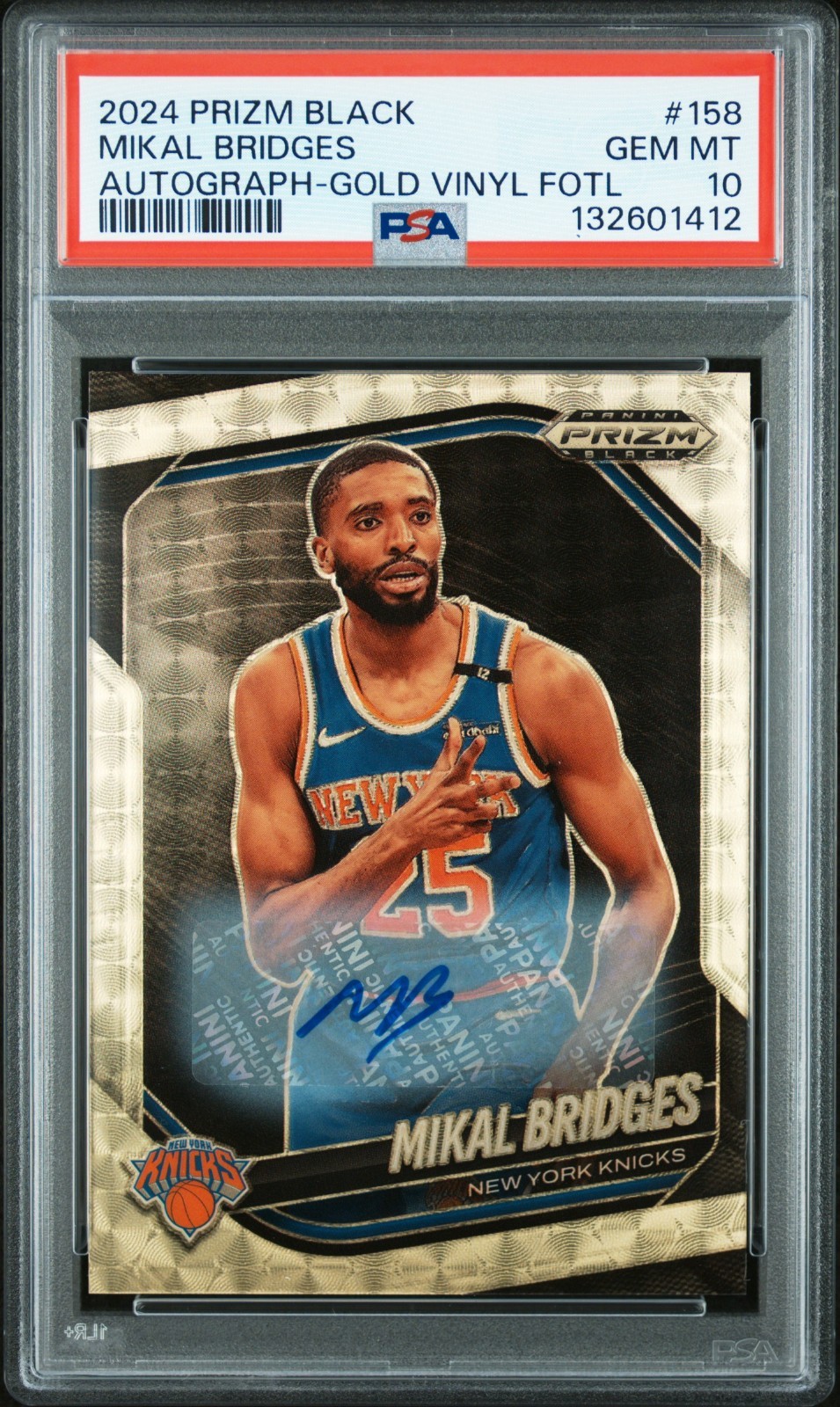 PSA 10 2024 Panini Prizm Black #158 MIKAL BRIDGES Gold Vinyl Auto /5 Knicks Card view 1