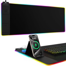 Mouse Pad with Holder, Wireless Charging Desk Mat, RGB Gaming Mousepad Home O...