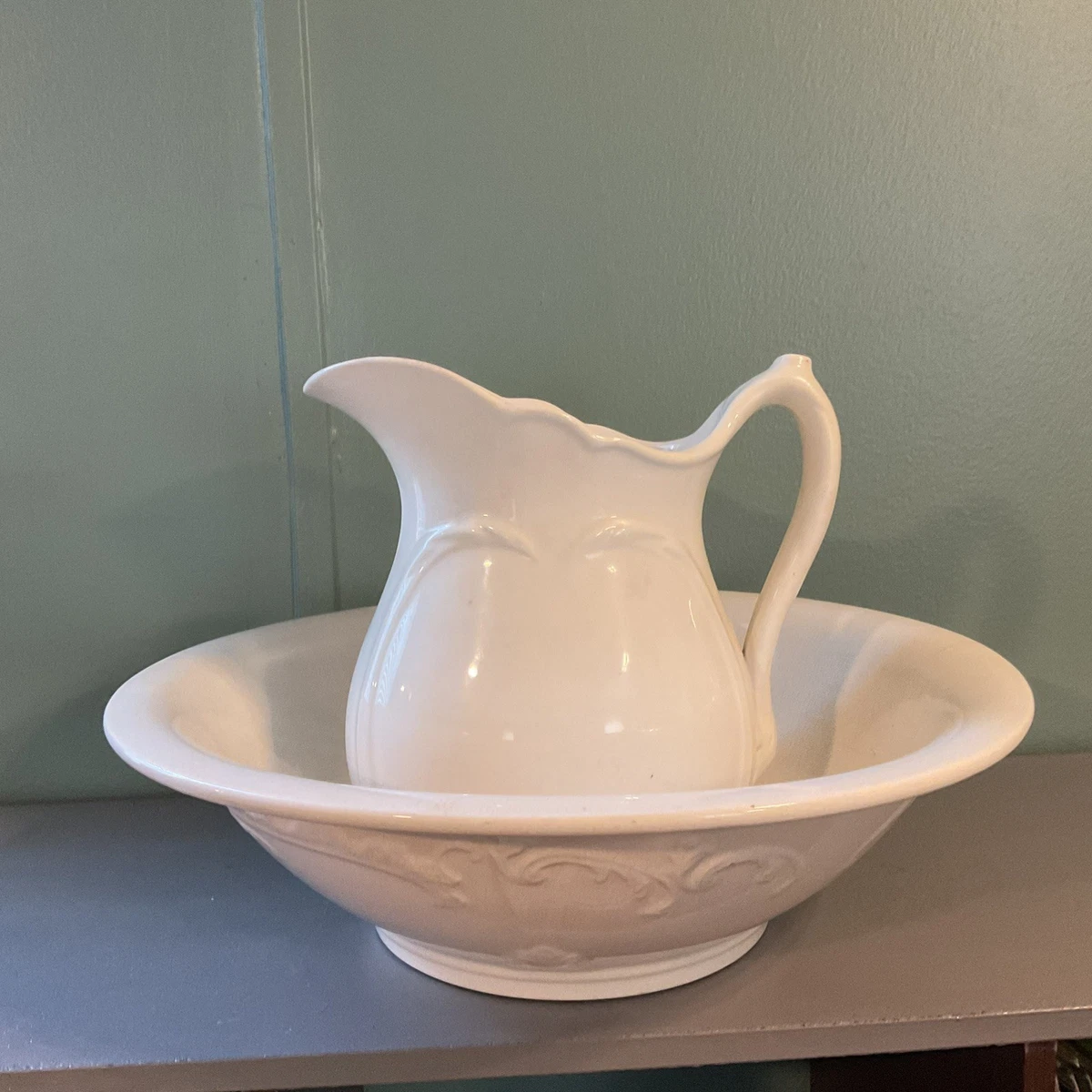 Ironstone Pitcher Bowl In Antique Ceramic & Porcelain Pitchers for